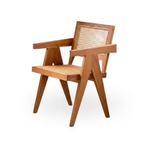 Chaise de salle à manger moderne en bois massif avec assise et dossier en rotin écologique, accoudoirs durables pour la maison, le restaurant, le bar, la villa - Product Image 1