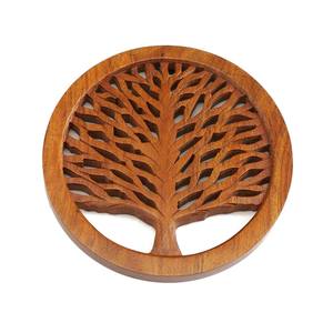 <b>Wooden</b> Trivet Set with Geometric Design Heat Resistant <b>Table</b> Protector for Hot Pots Stylish Kitchen Dining Decor - Product Image 4