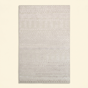 Alfombra Rectangular DECORDEC Azure Link, Color Crema Azul, Lana, Hecha a Mano, Antideslizante, Ecológica, Pelo Mediano, Patrón Geométrico Curvo - Product Image 1