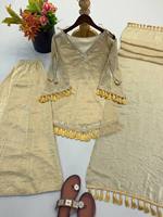 Baju Kurta Tradisional India untuk Pesta, Desainer Mewah Wanita, Bordir, Bahan Stretchable Anti Kusut, Detail Rumbai, Gaya Etnik
