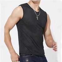 Débardeur de sport pour homme en polyester et maille de soie glacée, séchage rapide, transparent, pour fitness et musculation