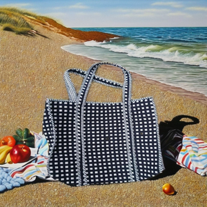 Quilted Cotton Geometric Pattern Tote Bag with Zipper Closure Shopping & Travel Bag - Product Image 1