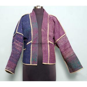 Assorted Indian Handmade Women's Vintage <b>jacket</b> with mandarin collar Beautiful <b>Kantha</b> Patchwork Multi-Color <b>jacket</b> for Parties - Product Image 3