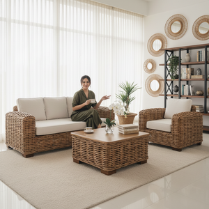 Luxury Handwoven Rattan Armchair Modern Tropical Wicker Dining Chair Comfortable Soft Cushion Eco-Friendly Apartment - Product Image 1