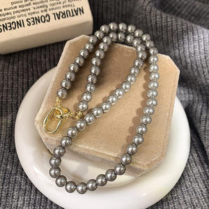 Collier haut de gamme pour femme, version coréenne, en chanvre gris perlé, avec chaîne grand format de luxe discret pour pulls - Product Image 2