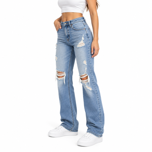 Jeans en denim pour femmes avec logo personnalisé, style chic Y2K, streetwear, coupe large, déchirés, taille haute, effet usé, pantalon en denim pour femmes - Product Image 5