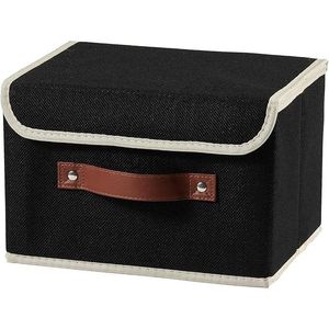 Piccola Scatola Portaoggetti Nera in Cotone e Lino con Coperchio, Elegante Soluzione Organizzativa - Product Image 1