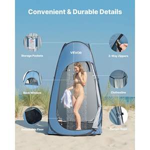 Portable Pop-Up Shower Tent <b>Ground</b> <b>Stakes</b> & Ropes Quick Setup 190T Polyester Silver Coating Camping Beach Fishing - Product Image 5
