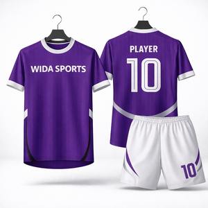 Ensemble d'uniformes d'entraînement de football, 100% polyester, séchage rapide, respirant, col en V, manches courtes, personnalisable avec le nom de l'équipe, service OEM, été - Product Image 1