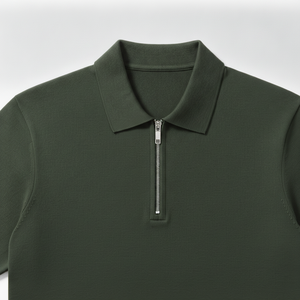 Zipper Casual Solid Design Men's Dark Green Short Sleeve Knitted Polo <b>Shirt</b> Zipper Polo <b>Collar</b> Casual Wear Polo <b>T</b> <b>Shirt</b> - Product Image 6