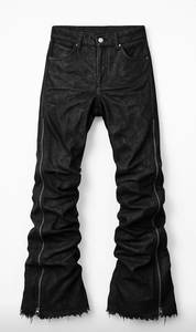 Jean en denim ciré pour homme, coupe large, taille mi-haute, couleur unie, en coton, décontracté, avec braguette boutonnée, en tissu tissé, grandes tailles - Product Image 4