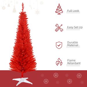 Albero di Natale Rosso Realistico da 180 cm con 294 Punte di Rami e Base in Plastica, Albero di Natale Decorato per Interni - Product Image 4