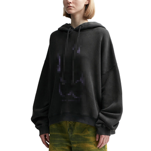 Sweat-shirt à capuche oversize pour femme, automne, grande taille, en coton tricoté, épaules tombantes, logo imprimé sur le devant, longueur standard pour adulte - Product Image 2