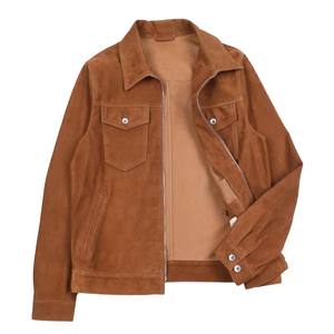 Brown <b>Suede</b> Trucker <b>Jacket</b> Full Sleeve Turn-down Collar Zipper Closure Autumn Regular Fit Solid Color Men's Women's <b>Jacket</b> - Product Image 1
