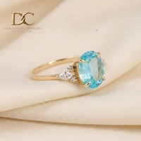 Bague tendance en or massif 14 carats avec diamant de laboratoire et pierre bleue Paraiba de laboratoire, bijoux fins pour femme, pour mariage, bijoux sur mesure