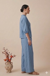 Vestido Maxi de Algodón Sólido con Cuello Redondo, Mangas Cortas, Bolsillos, Corte Recto, Holgado, Informal, para Uso Diario, Largo hasta el Suelo - Product Image 5