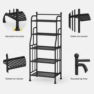 Black Metal 5 Tier Plant Stand <b>Shelf</b> Indoor Storage Rack for Books Pots <b>Basket</b> Kitchen Living Room Organizer Display Holder - Product Image 3