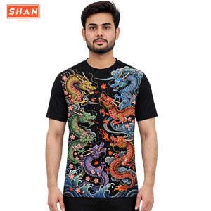 T-shirt décontracté à manches courtes col rond pour homme SHAN, imprimé par sublimation Spandex/Polyester, motif Astronaute Surfing - Product Image 1