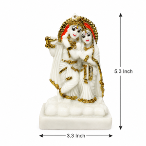 Handcrafted Resin Art Deco Krishna Radha <b>Statue</b> White <b>Gold</b> Accents Rectangle Traditional Home Decoration for Diwali Tabletop - Product Image 2