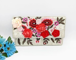 Handmade Multicolor Garden Embroidered Sky Blue Floral Beaded Messenger Bag for Women and Girls <b>Envelope</b> Style Purses Gift Items - Product Image 4