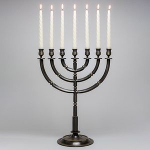 Antique Bronze Traditional Metal Menorah Candle Holder Hanukkah Classic <b>Candelabra</b> Elegant Table Display Decor - Product Image 1