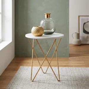 Table d'appoint moderne en fer avec plateau rond en marbre, meuble décoratif minimaliste pour salon et chambre - Product Image 3