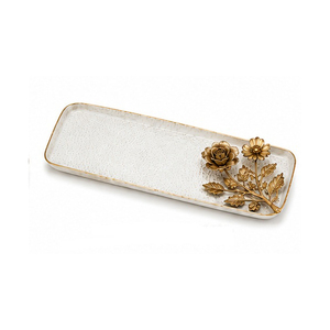 Bandeja Rectangular de Latón para Servir, Diseño Floral, Acabado Pintado, Elegante, Hecha a Mano, de Grado Comercial, Decorativa para Uso Residencial - Product Image 5