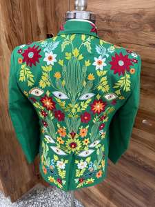 Costume Western brodé vert pour homme, ensemble 2 pièces – Blazer floral de créateur avec pantalon assorti, tenue de mariage et de scène personnalisée - Product Image 4