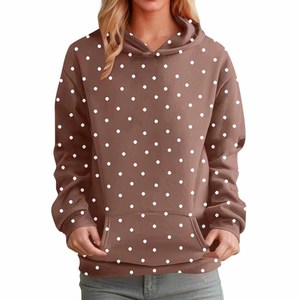 Sweat-shirt décontracté en coton tricoté à pois jaune clair pour femme avec poches et appliques, idéal pour l'automne - Product Image 5