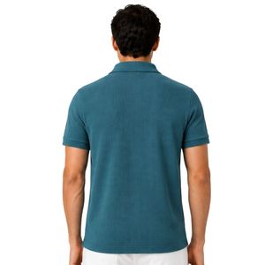 Polo pour homme personnalisé bleu sarcelle en maille gaufrée à col zippé, respirant, à manches courtes, décontracté, pour le golf et le tennis, haut de performance - Product Image 2