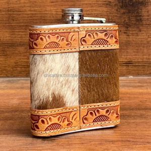 Flacon en étain moderne en acier inoxydable de 6oz avec pochette en cuir artisanal, couverture en cuir de vachette pour vodka et whisky - Product Image 4
