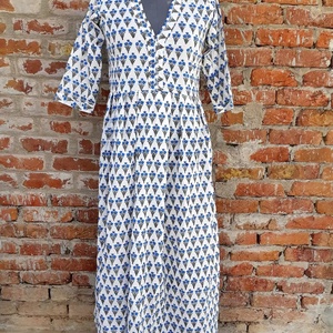 Vestido Indio 2026 de Algodón 100% Estampado a Mano, Cuello en V, Manga Larga, Túnica Casual y Vestido Largo a Precio de Fábrica - Product Image 1