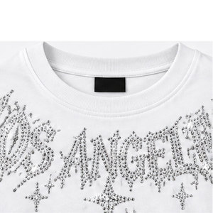 Camiseta Urbana de Manga Corta con Pedrería Estilo Hip Hop Personalizada para Hombre, Algodón Grueso, Hombros Caídos, Estilo Casual - Product Image 6