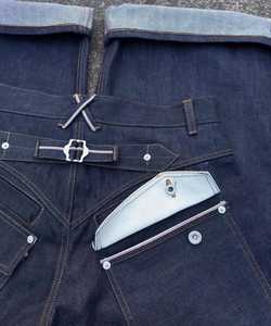 Jean vintage en denim indigo brut, coupe ample, jambe large droite, taille haute, délavage clair, pour homme, automne hiver été - Product Image 3