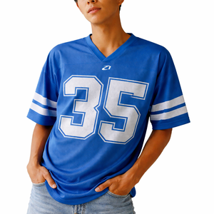 Y2K Streetwear American Football Jersey Mesh Blue Sports Striped <b>Top</b> Sublimated Soccer Wear for Men's USA style Sportswear Shirt - Product Image 1