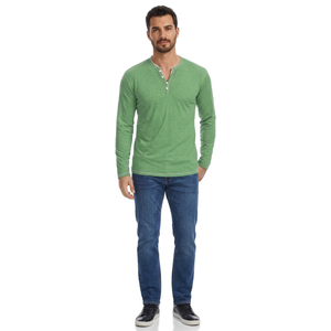 Men's Casual 100% Cotton Long Sleeve Solid Color T-<b>Shirt</b> Crew Neck Regular Fit Front Eco-Friendly Spring Fall Collection - Product Image 2