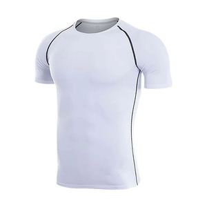 Custom <b>Men</b> Compression Shirts Short Sleeves Knitted Moisture Wicking <b>Stretch</b> Fitness Workout Sports Wear OEM - Product Image 1