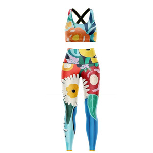 Conjunto de Yoga Personalizado al por Mayor para Mujer, 2 Piezas, Sujetador Deportivo, Leggings de Cintura Alta, Ropa Deportiva Estampada para Gimnasio, Traje a Juego para Entrenamiento, OEM - Product Image 3