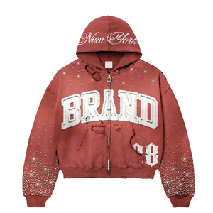 2026 Premium Personalizado de Calidad, Estilo Vintage, con Apliques y Bordado Desgastado, Lavado Ácido, de Alto Gramaje, 100% Algodón, Cálido para Invierno - Product Image 6