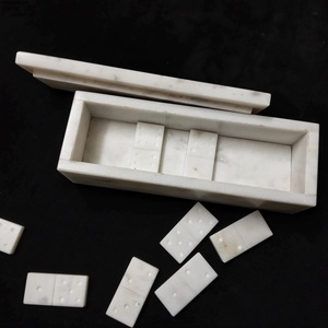 Jeu de dominos en marbre faits à la main avec points dorés incrustés, coffret cadeau de luxe, boîte de rangement blanche incluse - Product Image 5