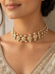 Conjunto Clásico de Collar Gargantilla de Perlas Plateadas, Pendientes y Anillo con Diseño Geométrico, Joyería de Boda para Mujer con Engaste de Aleación - Product Image 1