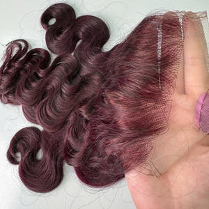 Paquete y cierre de color burdeos oscuro vietnamita súper doble dibujado Cabello de alta calidad - Product Image 6