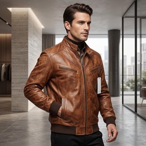 Veste en cuir d'agneau véritable marron pour homme, doublure matelassée pleine fleur, vêtement d'extérieur décontracté pour l'hiver - Product Image 3