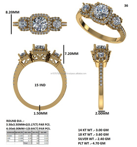 Anillo de Diamantes de Tres Piedras con Halo, 1.38 Quilates, Color G, Claridad VS1, en Oro Amarillo - Product Image 5