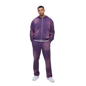 Mens <b>Purple</b> Acid Wash Oversized Full-Zip Hoodie and Matching Pants Tracksuit OEM ODM Wholesale Apparel - Product Image 1