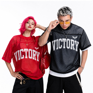 T-shirt de sport unisexe personnalisé Victory surdimensionné en maille respirante style streetwear hip-hop - Product Image 1