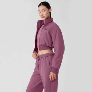 Chaqueta corta de lana Polar para exteriores a la moda con cremallera de manga larga con cuello levantado logotipo frontal bordado personalizado Unisex a prueba de viento - Product Image 4