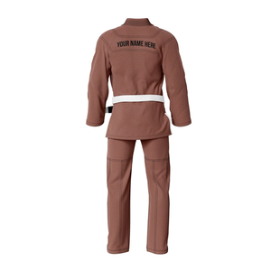 Uniforme de BJJ Marrón, 100% Algodón, Tejido Perlado, Transpirable, Corte Regular, Ropa de Artes Marciales para Adultos, Cinturón Blanco Incluido, Marca Privada - Product Image 3