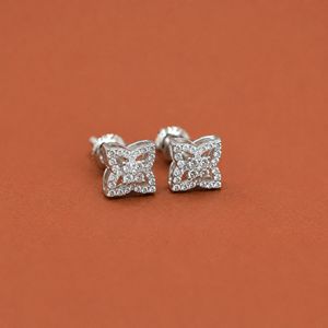 S925 <b>Sterling</b> <b>Silver</b> Moissanite Butterfly <b>Stud</b> <b>Earrings</b> with Round Diamond Detailing and Openwork Design - Product Image 2