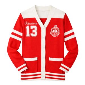 Cardigan in Lana Rossa Delta Sigma Theta per Donne, Vestibilità Comoda, Tessuto Premium, Abbigliamento Casual per Confraternite Greche - Product Image 4